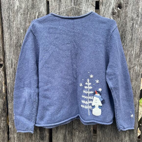 Croft and Borrow Blue Snowman Snowflake Christmas Tree Ugly Cardigan Sweater - Picture 2 of 6